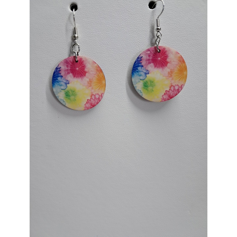 Floral Watercolor Drop Earrings Multicolor Round Circle Dangle‎ Boho Jewelry
